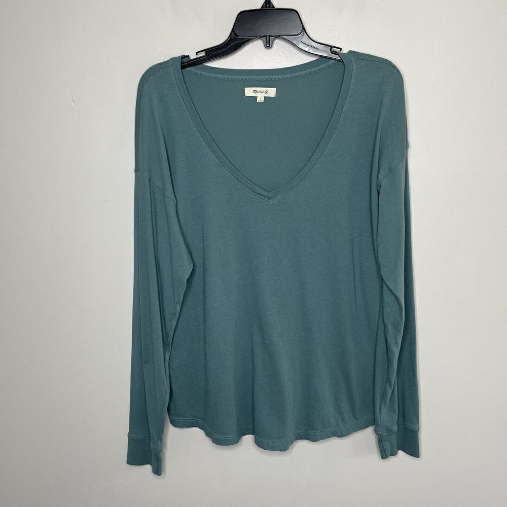 MADEWELL Tee Womens Small Cotton V-Neck Relaxed Green Softfade Lightweight NC627